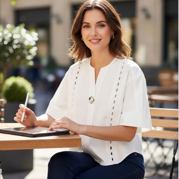 Zara Cotton V Neck Patty Blouse for Woman  size L - Picture 2 of 9